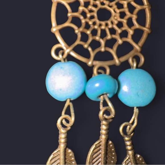 Handmade Boho dreamcatcher earrings in Bronze and Turquoise #festivalvibes - Picture 4 of 6